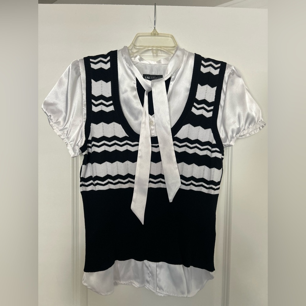 I.N. Studio Black and White Layered Blouse